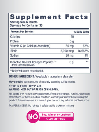 Grassfed Collagen Peptides  + C & Biotin, 180 Caplets - Image 3