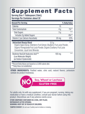 Hyaluronic Acid 100 mg plus C Liquid Blueberry Flavor, 16 fl oz (473 mL) Bottle - Image 2