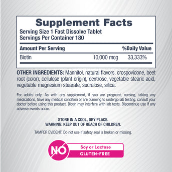 Biotina 10,000 MCG Disolución Rápida, 180 Tabletas de Disolución Rápida - Image 2