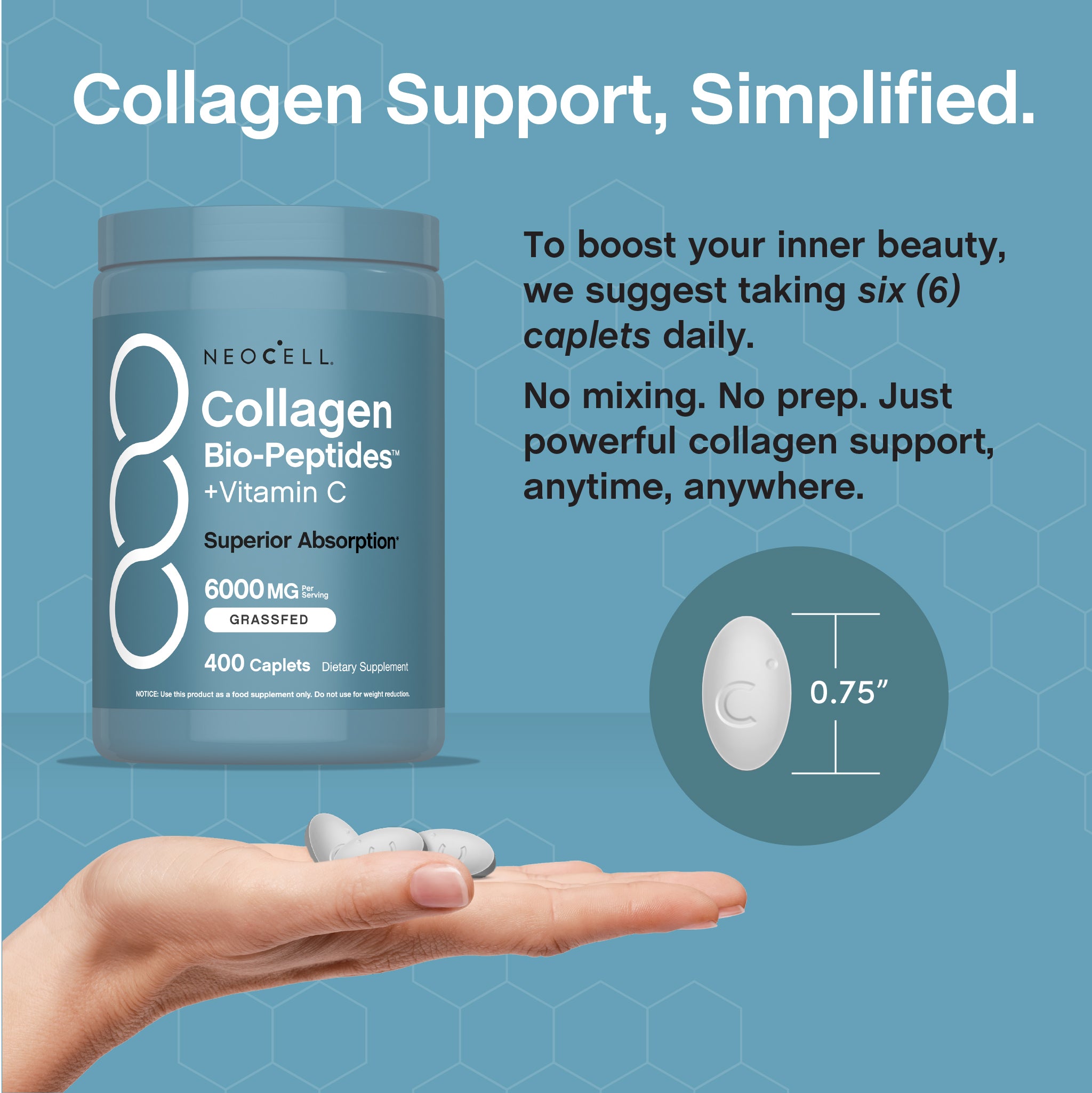 Grassfed Collagen Bio-Peptides + Vitamin C - 400 Caplets – Neocell