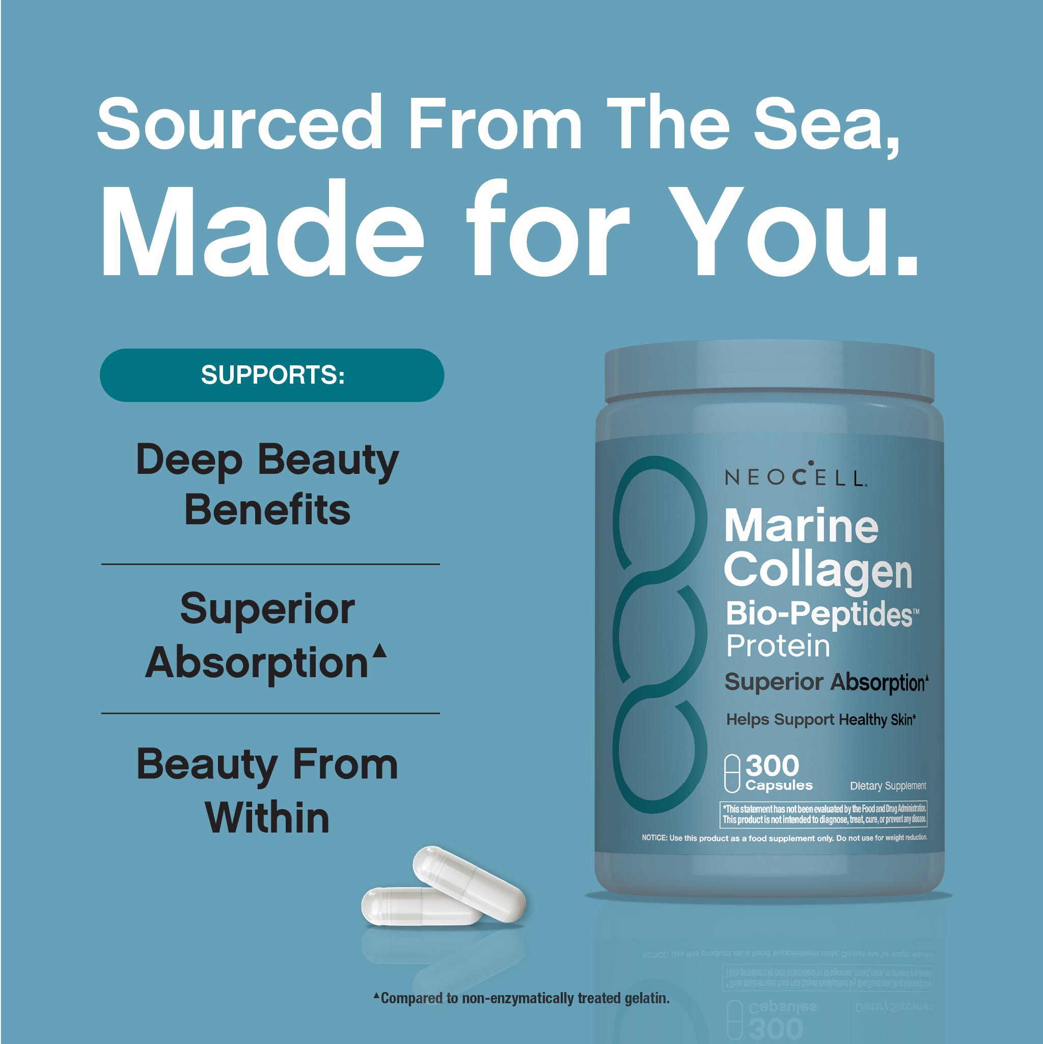 Marine Collagen Peptides + Hyaluronic Acid, 300 Fish Gelatin