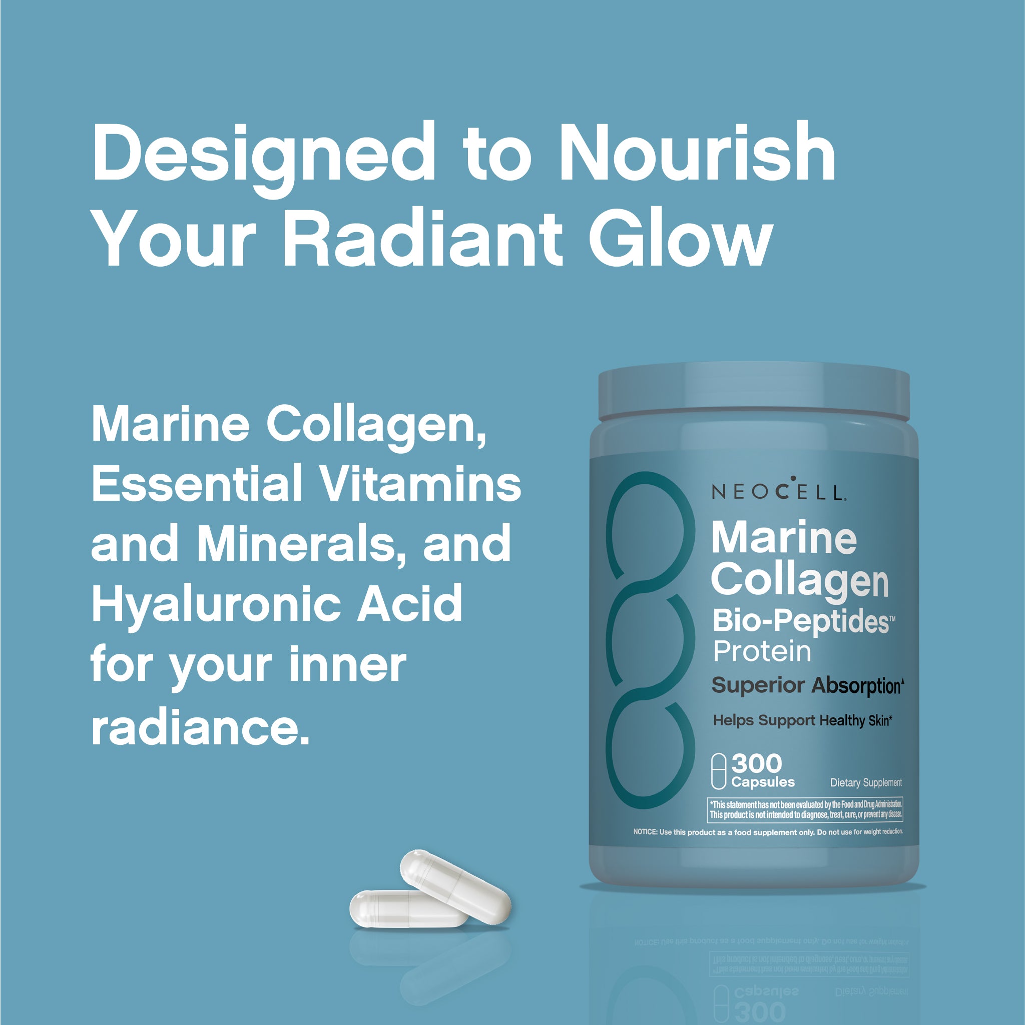 Marine Collagen Peptides + Hyaluronic Acid, 300 Fish Gelatin
