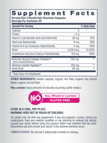 Keratin Hair Volumizer, 60 Vegetarian Capsules - Image 2