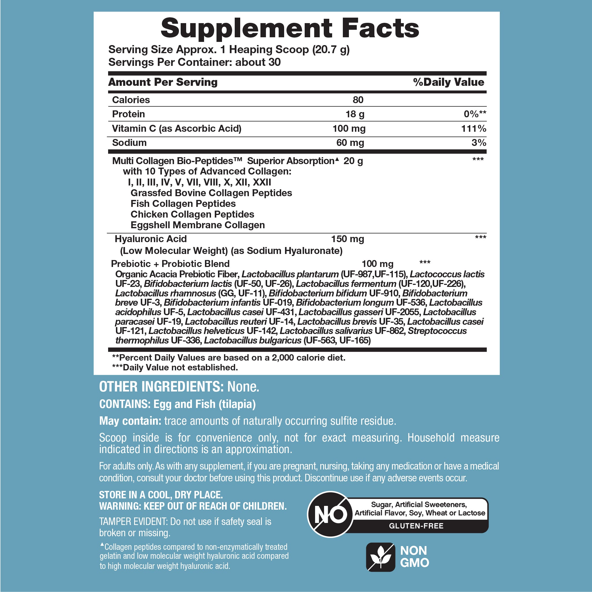 NCL Collagen Advanced Supplement Facts panel displays serving size, ingredients, and nutritional information in detail.