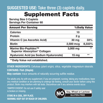 Marine Collagen Bio-Peptides Double Strength + Hyaluronic Acid, 180 Caplets - Image 2