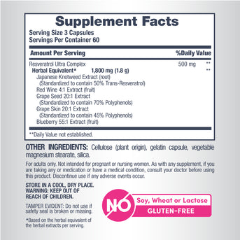 Resveratrol Ultra Complex, 200 Capsules - Image 2
