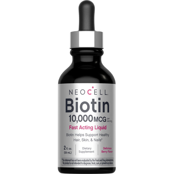 Biotin 10,000 MCG Fast Acting Liquid Delicious Berry Flavor, 2 fl oz (59 mL) Dropper Bottle