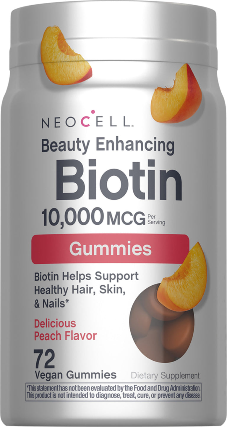 Gomas de Biotina 10.000 MCG Sabor Pêssego, 72 Gomas Veganas Saborosas - Image 1
