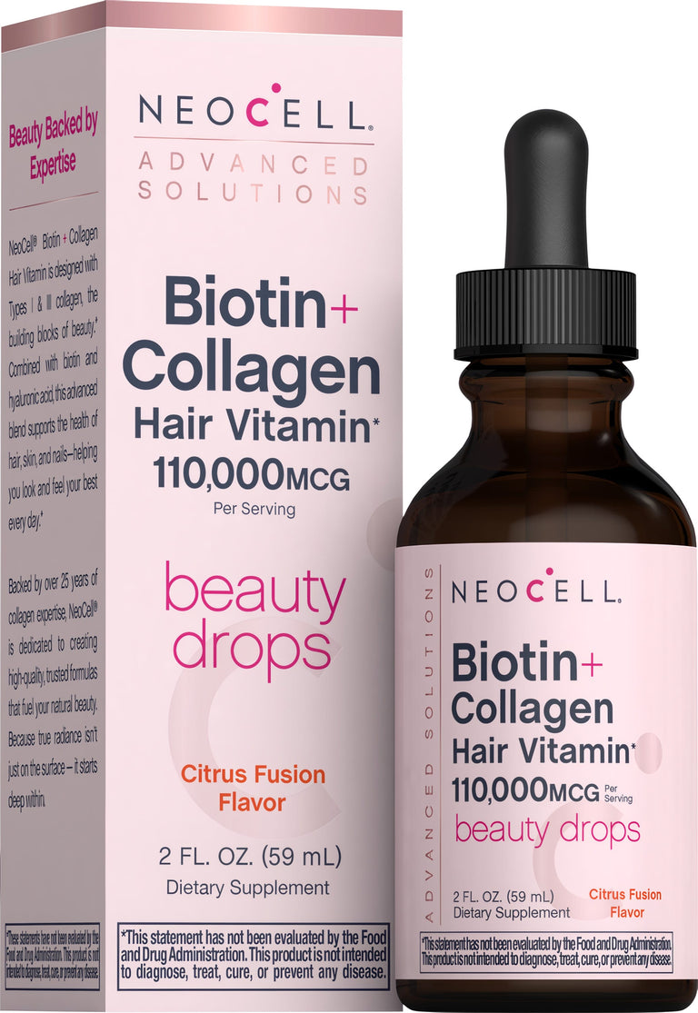 Biotin + Collagen Beauty Drops Citrus Fusion Flavor, 2 fl oz (59 mL) Liquid - Image 1