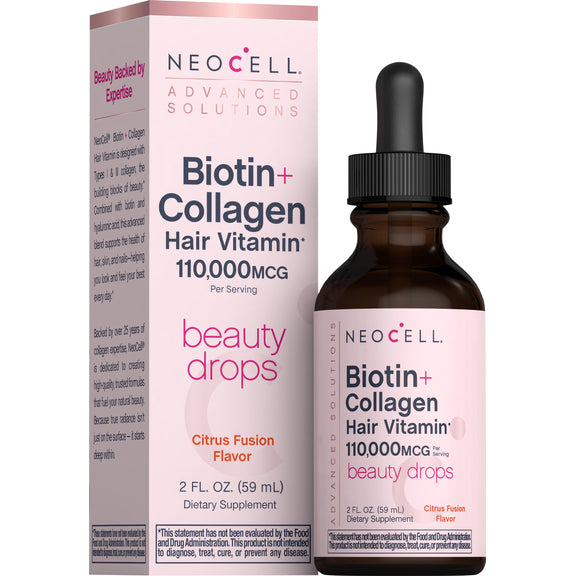 Biotin + Collagen Beauty Drops Citrus Fusion Flavor, 2 fl oz (59 mL) Liquid