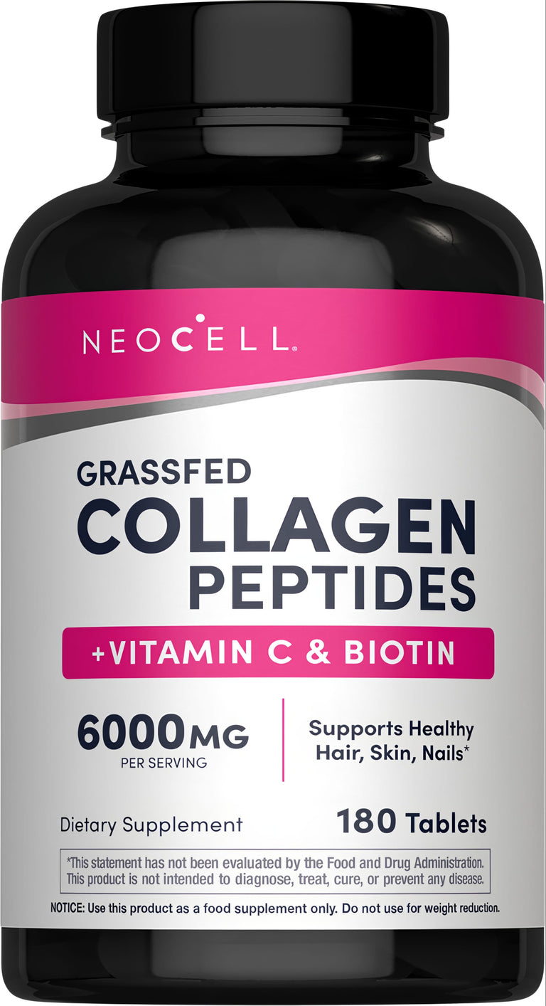 Grassfed Collagen Peptides  + C & Biotin, 6000 mg, 180 Caplets - Image 1