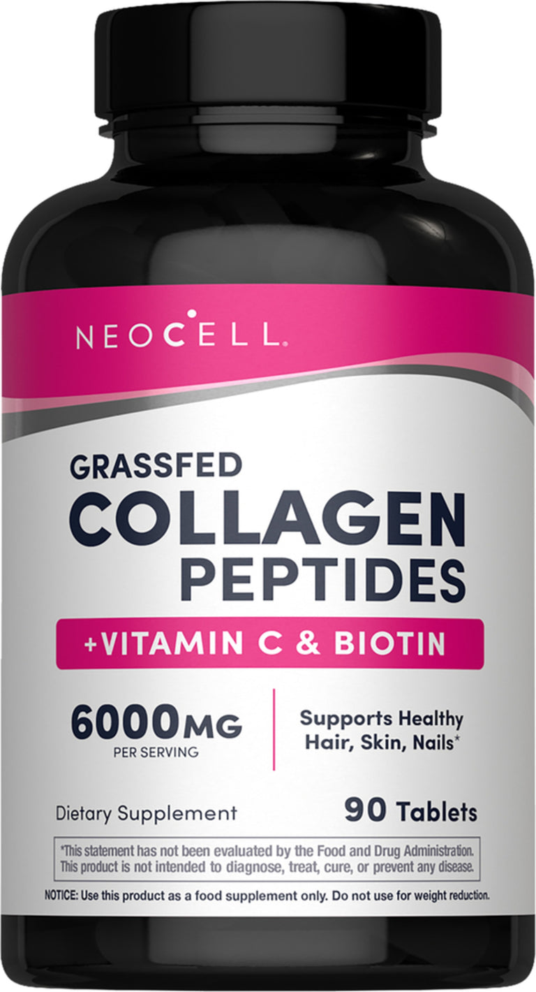 Grassfed Collagen Peptides + C & Biotin, 6000 mg, 90 Tablets - Image 1