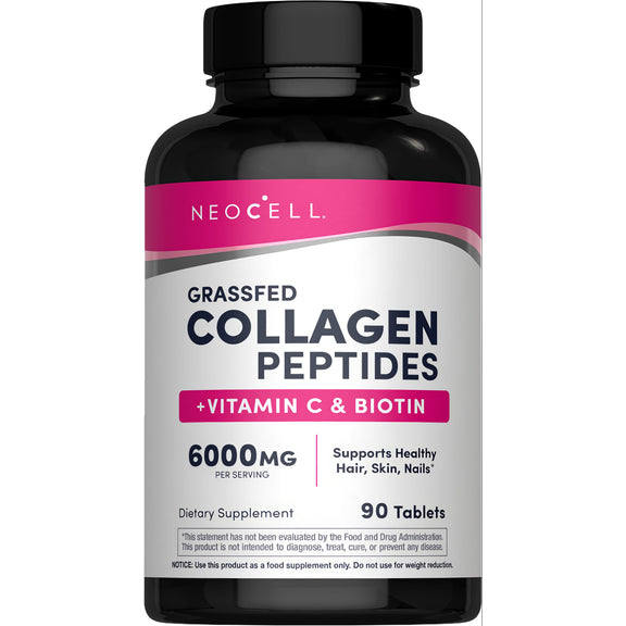 Grassfed Collagen Peptides + C & Biotin, 6000 mg, 90 Tablets