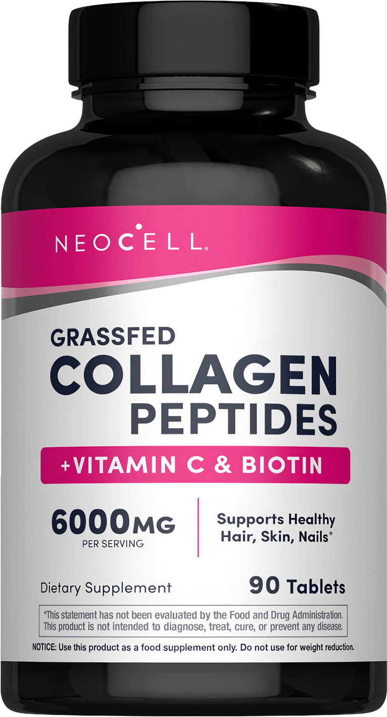 Grassfed Collagen Peptides + C & Biotin, 6000 mg, 90 Tablets - Image 1