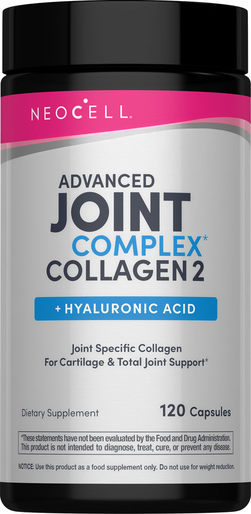 Advanced Joint Complex Collagen 2 plus Hyaluronic Acid, 120 capsules, dietary supplement.