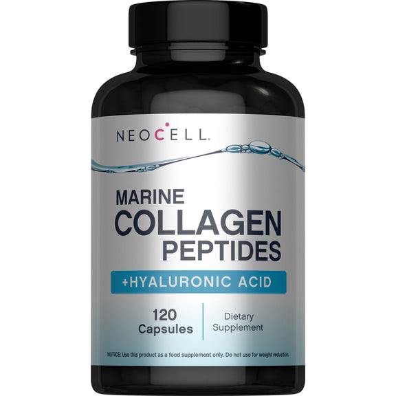 Peptidi di Collagene Marino + Acido Ialuronico, 120 Capsule di Gelatina di Pesce