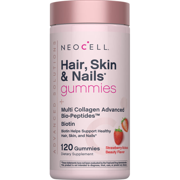 Gummies de Collagène Multi Avancé Bio-Peptides Cheveux, Peau & Ongles Saveur Beauté Fraise Délicieuse, 120 Gummies Savoureux
