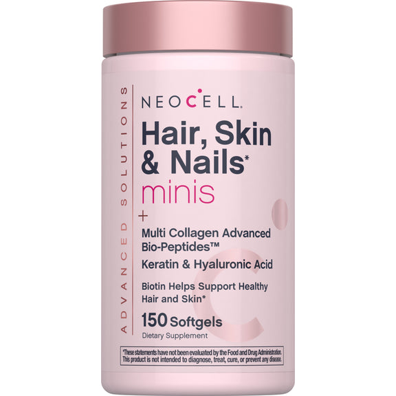 Mini Vitaminas para Cabelo, Pele e Unhas com Biopeptídeos Avançados de Colágeno, 150 Cápsulas